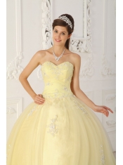 Light Yellow Ball Gown Sweetheart Floor-length Taffeta and Organza Appliques Quinceanera Dress