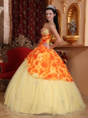 Light Yellow Ball Gown Sweetheart Floor-length Tulle Beading Quinceanera Dress