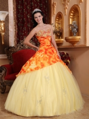 Light Yellow Ball Gown Sweetheart Floor-length Tulle Beading Quinceanera Dress