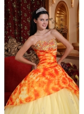 Light Yellow Ball Gown Sweetheart Floor-length Tulle Beading Quinceanera Dress