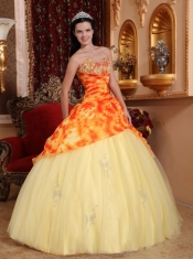 Light Yellow Ball Gown Sweetheart Floor-length Tulle Beading Quinceanera Dress
