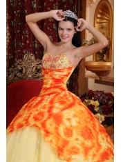 Light Yellow Ball Gown Sweetheart Floor-length Tulle Beading Quinceanera Dress