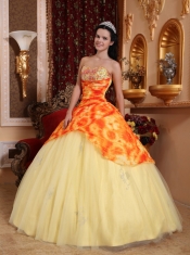 Light Yellow Ball Gown Sweetheart Floor-length Tulle Beading Quinceanera Dress