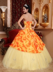 Light Yellow Ball Gown Sweetheart Floor-length Tulle Beading Quinceanera Dress