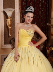 Light Yellow Ball Gown Sweetheart Floor-length Tulle Beading Quinceanera Dress