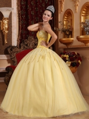 Light Yellow Ball Gown Sweetheart Floor-length Tulle Beading Quinceanera Dress