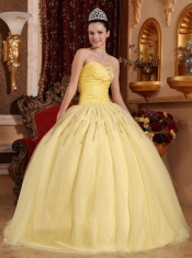 Light Yellow Ball Gown Sweetheart Floor-length Tulle Beading Quinceanera Dress