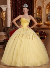 Light Yellow Ball Gown Sweetheart Floor-length Tulle Beading Quinceanera Dress