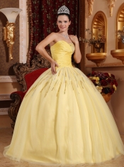 Light Yellow Ball Gown Sweetheart Floor-length Tulle Beading Quinceanera Dress