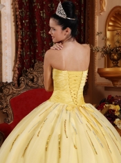 Light Yellow Ball Gown Sweetheart Floor-length Tulle Beading Quinceanera Dress