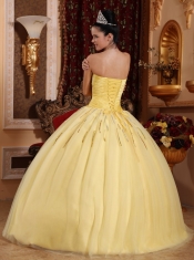 Light Yellow Ball Gown Sweetheart Floor-length Tulle Beading Quinceanera Dress