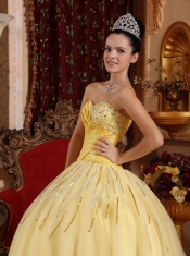 Light Yellow Ball Gown Sweetheart Floor-length Tulle Beading Quinceanera Dress