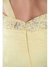 Light Yellow Empire Asymmetrical Floor-length Chiffon Beading and Rhinestones Prom / Evening Dress