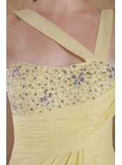 Light Yellow Empire Asymmetrical Floor-length Chiffon Beading and Rhinestones Prom / Evening Dress