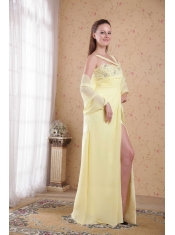 Light Yellow Empire Asymmetrical Floor-length Chiffon Beading and Rhinestones Prom / Evening Dress