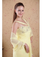 Light Yellow Empire Asymmetrical Floor-length Chiffon Beading and Rhinestones Prom / Evening Dress