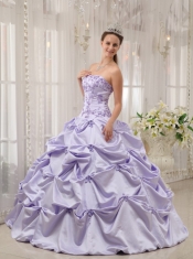 Lilac Ball Gown Strapless Floor-length Taffeta Appliques Sweet 16 Dress
