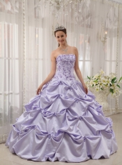 Lilac Ball Gown Strapless Floor-length Taffeta Appliques Sweet 16 Dress