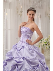 Lilac Ball Gown Strapless Floor-length Taffeta Appliques Sweet 16 Dress