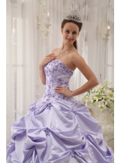 Lilac Ball Gown Strapless Floor-length Taffeta Appliques Sweet 16 Dress