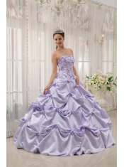 Lilac Ball Gown Strapless Floor-length Taffeta Appliques Sweet 16 Dress
