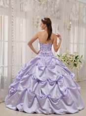 Lilac Ball Gown Strapless Floor-length Taffeta Appliques Sweet 16 Dress