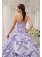 Lilac Ball Gown Strapless Floor-length Taffeta Appliques Sweet 16 Dress