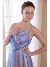 Lilac Empire Straps Floor-length Tulle and Taffeta Beading Prom Dress