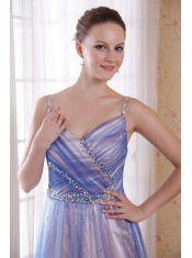 Lilac Empire Straps Floor-length Tulle and Taffeta Beading Prom Dress