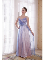 Lilac Empire Straps Floor-length Tulle and Taffeta Beading Prom Dress