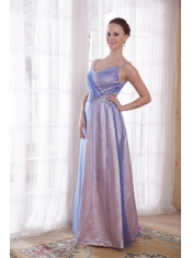 Lilac Empire Straps Floor-length Tulle and Taffeta Beading Prom Dress