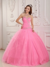 Lovely Rose Pink Quinceanera Dress Sweetheart Tulle Appliques Ball Gown