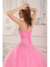 Lovely Rose Pink Quinceanera Dress Sweetheart  Tulle Appliques Ball Gown