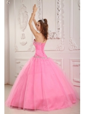 Lovely Rose Pink Quinceanera Dress Sweetheart  Tulle Appliques Ball Gown