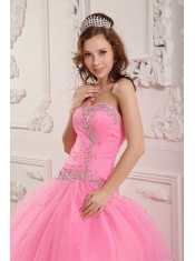 Lovely Rose Pink Quinceanera Dress Sweetheart  Tulle Appliques Ball Gown
