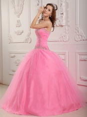 Lovely Rose Pink Quinceanera Dress Sweetheart  Tulle Appliques Ball Gown