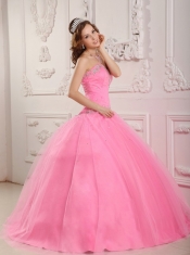 Lovely Rose Pink Quinceanera Dress Sweetheart  Tulle Appliques Ball Gown