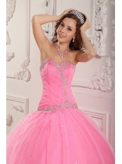 Lovely Rose Pink Quinceanera Dress Sweetheart  Tulle Appliques Ball Gown