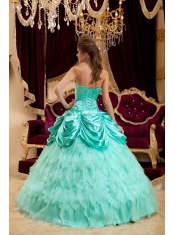 Luxurious Ball Gown Strapless Floor-length Ruffles Taffeta and Organza Apple Green Quinceanera Dress