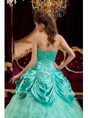 Luxurious Ball Gown Strapless Floor-length Ruffles Taffeta and Organza Apple Green Quinceanera Dress