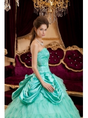 Luxurious Ball Gown Strapless Floor-length Ruffles Taffeta and Organza Apple Green Quinceanera Dress