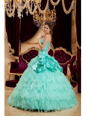 Luxurious Ball Gown Strapless Floor-length Ruffles Taffeta and Organza Apple Green Quinceanera Dress