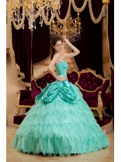 Luxurious Ball Gown Strapless Floor-length Ruffles Taffeta and Organza Apple Green Quinceanera Dress