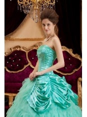 Luxurious Ball Gown Strapless Floor-length Ruffles Taffeta and Organza Apple Green Quinceanera Dress