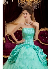 Luxurious Ball Gown Strapless Floor-length Ruffles Taffeta and Organza Apple Green Quinceanera Dress