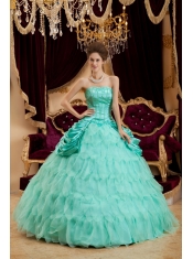 Luxurious Ball Gown Strapless Floor-length Ruffles Taffeta and Organza Apple Green Quinceanera Dress