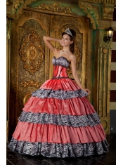 Luxurious Ball Gown Sweetheart Floor-length Zebra Ruffles Quinceanera Dress