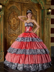 Luxurious Ball Gown Sweetheart Floor-length Zebra Ruffles Quinceanera Dress