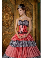Luxurious Ball Gown Sweetheart Floor-length Zebra Ruffles Quinceanera Dress