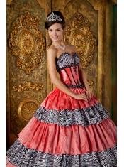 Luxurious Ball Gown Sweetheart Floor-length Zebra Ruffles Quinceanera Dress